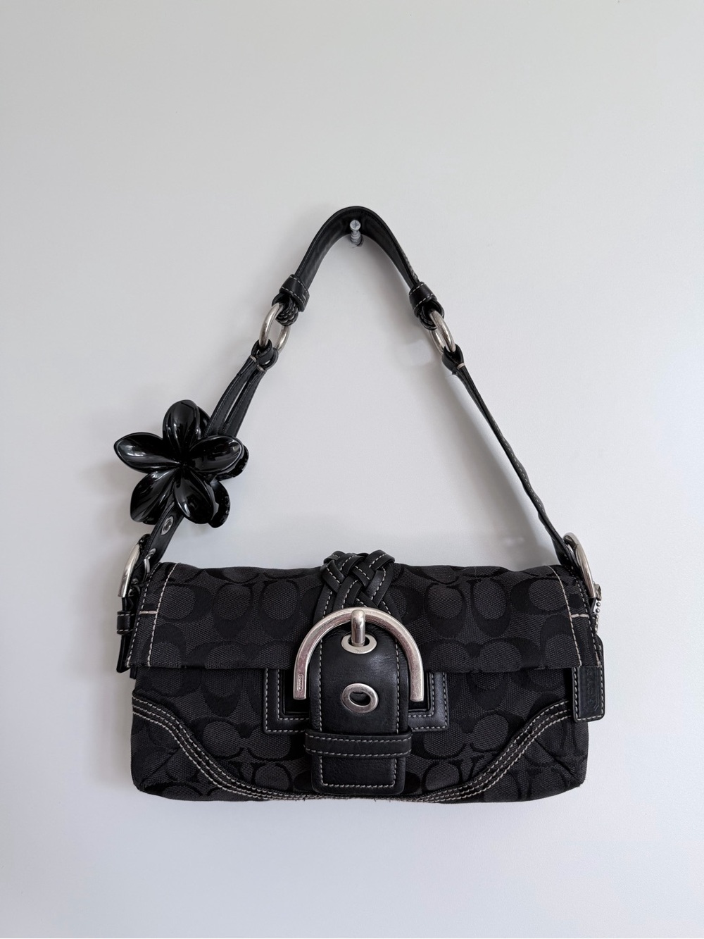 Coach Black Signature Jacquard Braided Shoulder Flap Bag